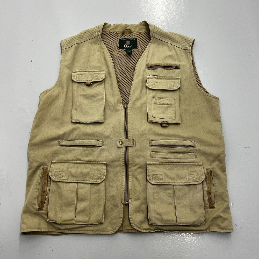 Vintage Orvis Vest Men's 2XL Fly Fishing Beige Hunting Utility Vented Full Zip